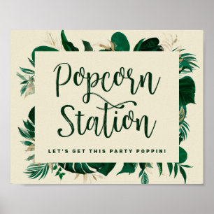 Tropische Blätter Grüne Popcorn-Station Hochzeitss Poster