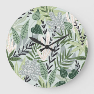 Tropische Blätter: HandGezeichnet Vintages Drucken Große Wanduhr