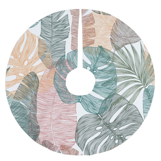 Tropische Blätter: handgezeichnet Vintages Muster. Polyester Weihnachtsbaumdecke (Vorderseite)