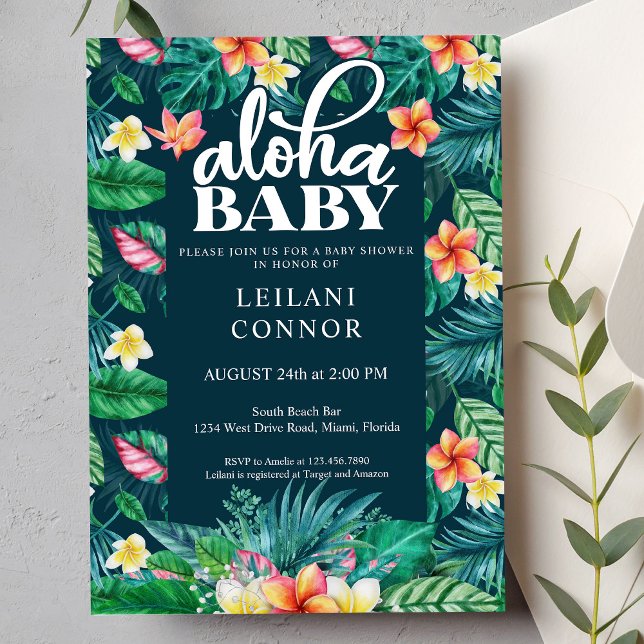Tropische Blätter Hawaiian Floral Aloha Babydusche Einladung (Von Creator hochgeladen)