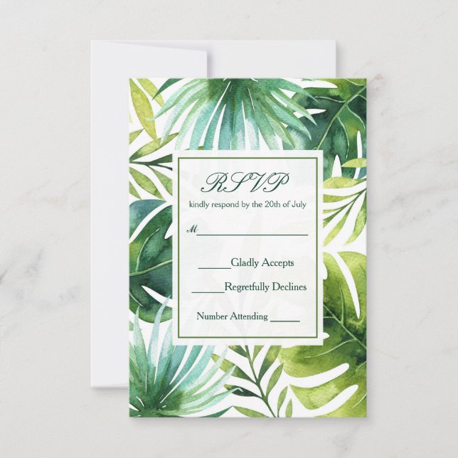Tropische Blätter Hawaiian Summer Wedding RSVP (Vorderseite)
