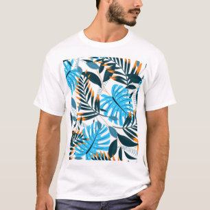 Tropische Blätter Helles, weißes Muster T-Shirt