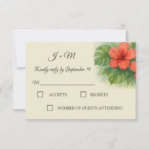 Tropische Blätter Hibiskus Blume Hochzeit RSVP Karte