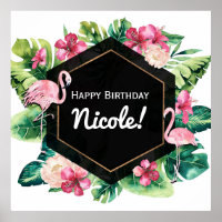 Tropische Blätter Hibiskus Flamingos Banner Poster