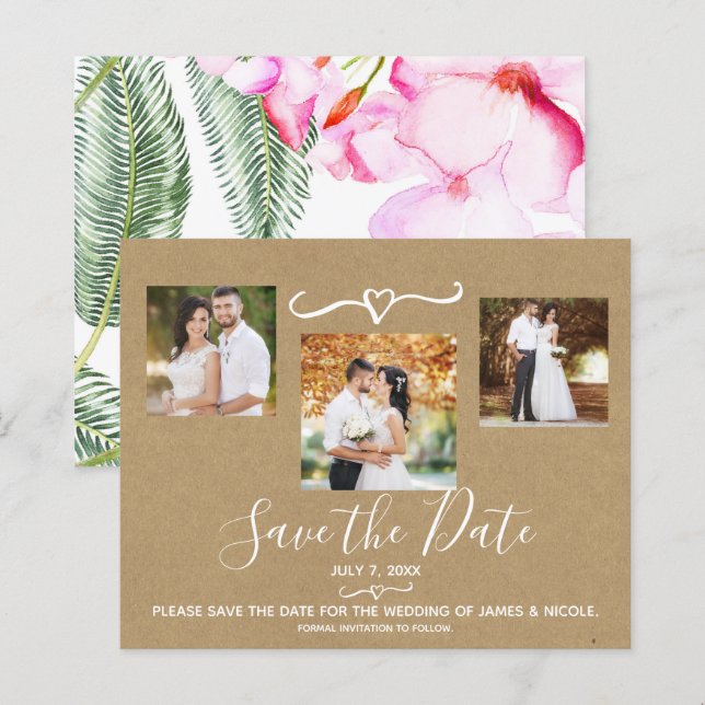 Tropische Blätter Hochzeit Foto Save the Date (Vorne/Hinten)