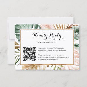 Tropische Blätter Hochzeiten QR Code Foto RSVP Car Karte