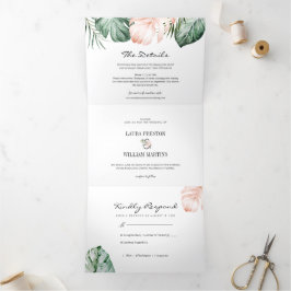 Tropische Blätter Hochzeitsfeier Foto mit UAWG Det Dreifach Gefaltete Einladung