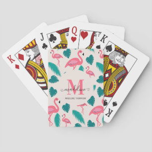 Tropische Blätter Hot Pink Flamingo Modernes Monog Spielkarten