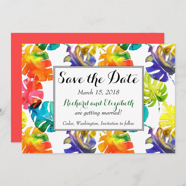 Tropische Blätter im Wasserbereich Hochzeit Sicher Einladung (Vorne/Hinten)