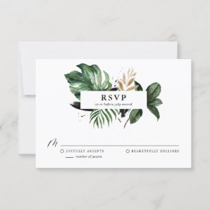 Tropische Blätter Imitate Gold Foil Hochzeit RSVP Karte