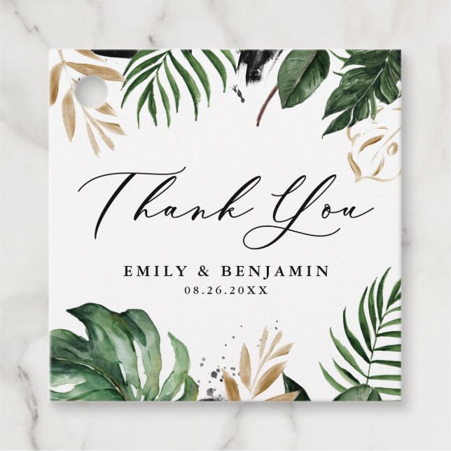 Tropische Blätter Imitate Gold Foil Hochzeit Viele Geschenkanhänger (Vorderseite)