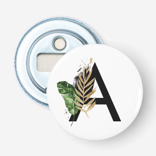 Tropische Blätter Imitate Gold Foil Letter A Monog Flaschenöffner