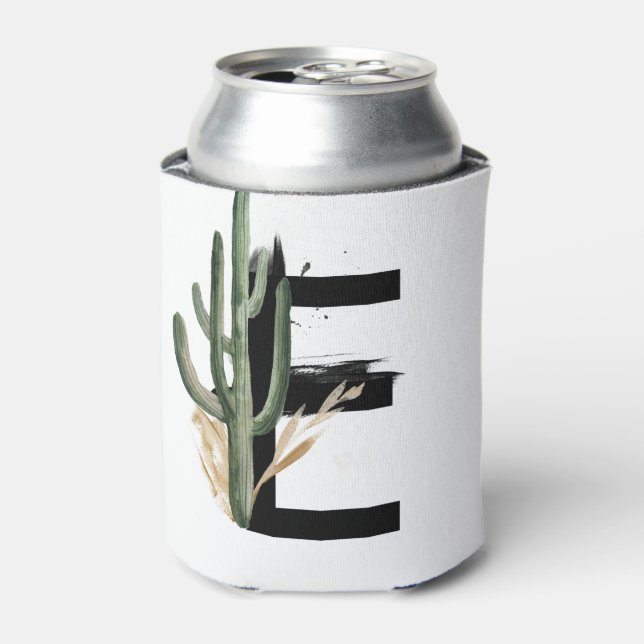 Tropische Blätter Imitate Gold Foil Letter E Monog Dosenkühler (Kanne Vorderseite)