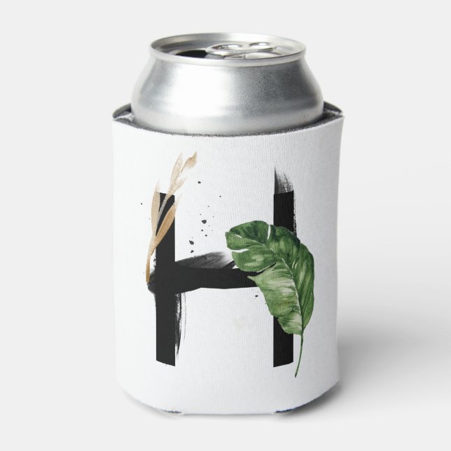 Tropische Blätter Imitate Gold Foil Letter H Monog Dosenkühler (Kanne Vorderseite)