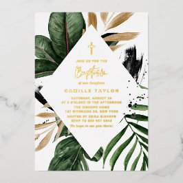 Tropische Blätter Imitate Gold Foil Rahmen Taufe Folieneinladung