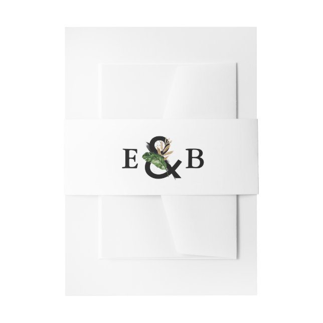 Tropische Blätter Imitate Gold Foil Wedding Monogr Einladungsbanderole (Vorderseite Beispiel)