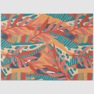 Tropische Blätter in Aquamarin, rot, orange Seidenpapier