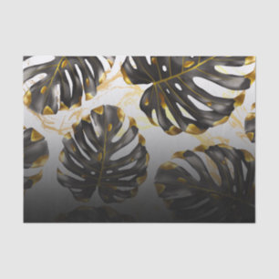 Tropische Blätter in Schwarz und Golden Seidenpapier