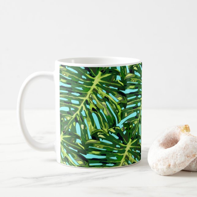 Tropische Blätter Kaffee Tasse (Mit Donut)