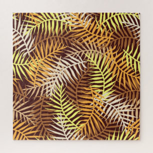 Tropische Blätter Leaf Naturemuster Brauner Orange Puzzle