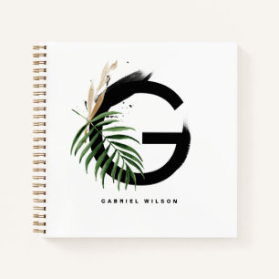 Tropische Blätter Letter G Monogram Personalisiert Notizbuch