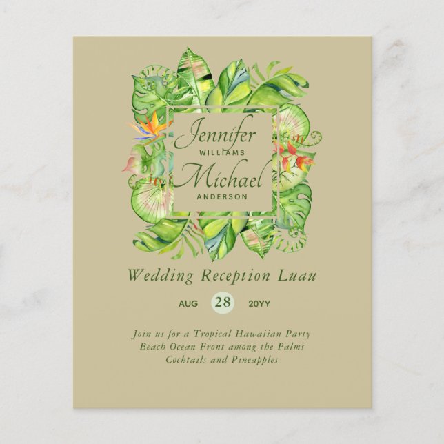 Tropische Blätter Luau Hochzeitsempfang Invi (Vorderseite)