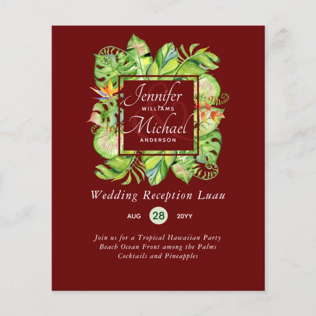 Tropische Blätter Luau Hochzeitsempfang Invi (Vorderseite)