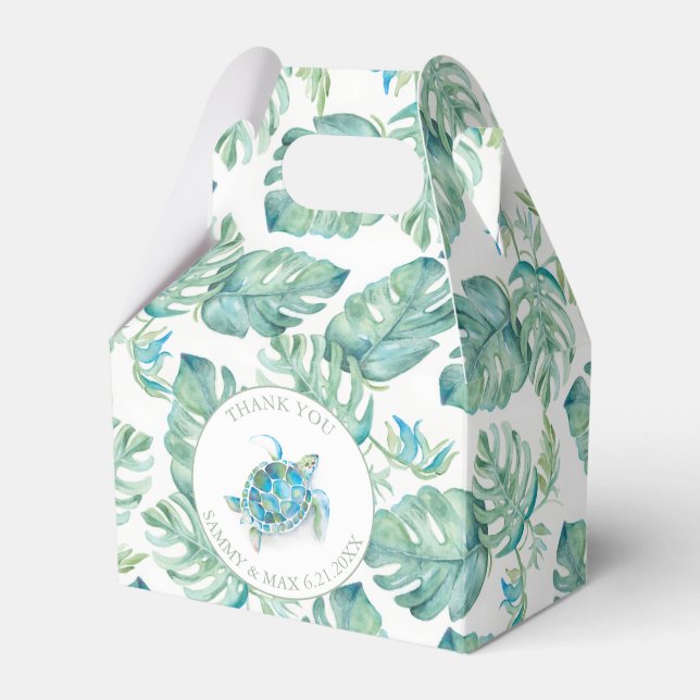 Tropische Blätter Meeresschildkröten Wasserfarbe Geschenkschachtel (Vorderseite)