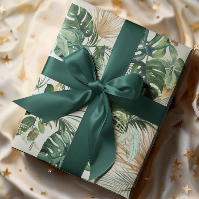 Tropische Blätter mit grüner Wasserfarbe Geschenkpapier (Von Creator hochgeladen)
