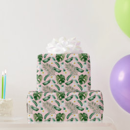 Tropische Blätter mit grüner Wasserfarbe Weiße Blu Geschenkpapier