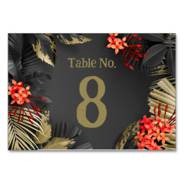 Tropische Blätter mit Schwarz und Gold Tischnummer