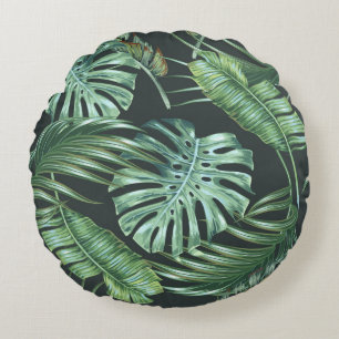 Tropische Blätter, Monstera, Bananenblätter, Dschu Rundes Kissen
