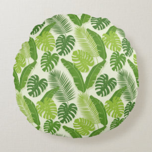Tropische Blätter & Monstera Nahtloses Muster Rundes Kissen