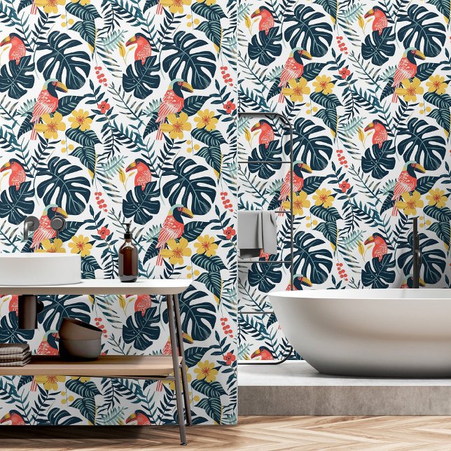 Tropische Blätter Muster Hornbill & Regenwald Tapete (Tropical Leaves Pattern Hornbill & Rainforest Wallpaper)