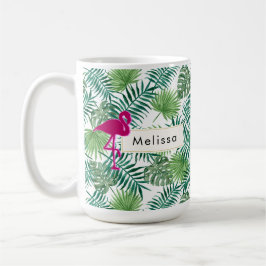 Tropische Blätter Muster und rosa Flamingo Custom Kaffeetasse