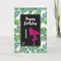 Tropische Blätter Muster und rosa Flamingo Geburts