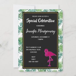 Tropische Blätter Muster und rosa Flamingo Party Einladung