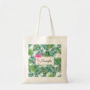 Tropische Blätter Muster und rosa Flamingo Tragetasche