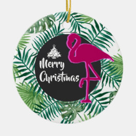 Tropische Blätter Muster und rosa Flamingo Xmas Keramikornament