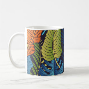 Tropische Blätter, nahtlose Blumenmuster. Kaffeetasse