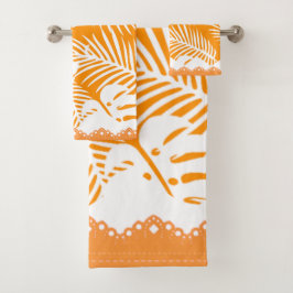 Tropische Blätter Orange mit weißer Extravaganter Badhandtuch Set