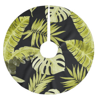 Tropische Blätter, Orchideen, Aquarellmuster. Polyester Weihnachtsbaumdecke