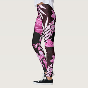 Tropische Blätter Palm Fronds Rosa Burgund Weiß Leggings