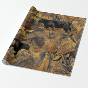 Tropische Blätter, Panther und Orchideen. Nahtlose Geschenkpapier