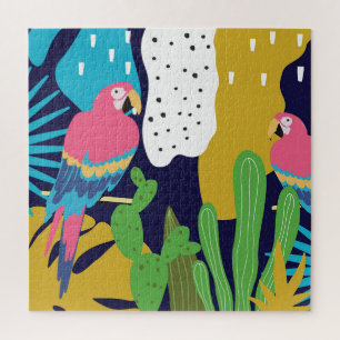 Tropische Blätter, Papageien: Sommerlicher Hinterg Puzzle
