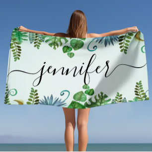 Tropische Blätter Personalisiert Nam Strandtuch