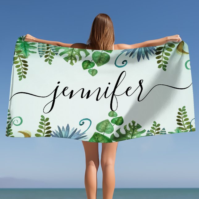 Tropische Blätter Personalisiert Nam Strandtuch (Tropical Leaves Personalized Nam Beach Towel)