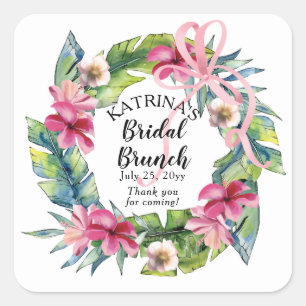 Tropische Blätter   Pink Floral Bridal Brunch Quadratischer Aufkleber