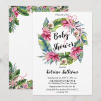 Tropische Blätter | Pink Floral Girl Babydusche