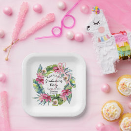 Tropische Blätter | Pink Floral Graduation Party Pappteller